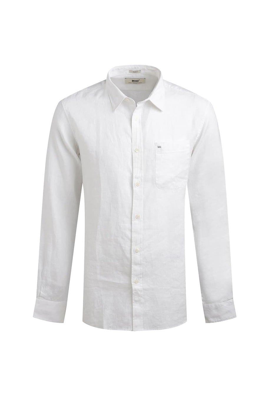 BASICS SLIM FIT BRIGHT WHITE LINEN COTTON CHECKS SHIRT