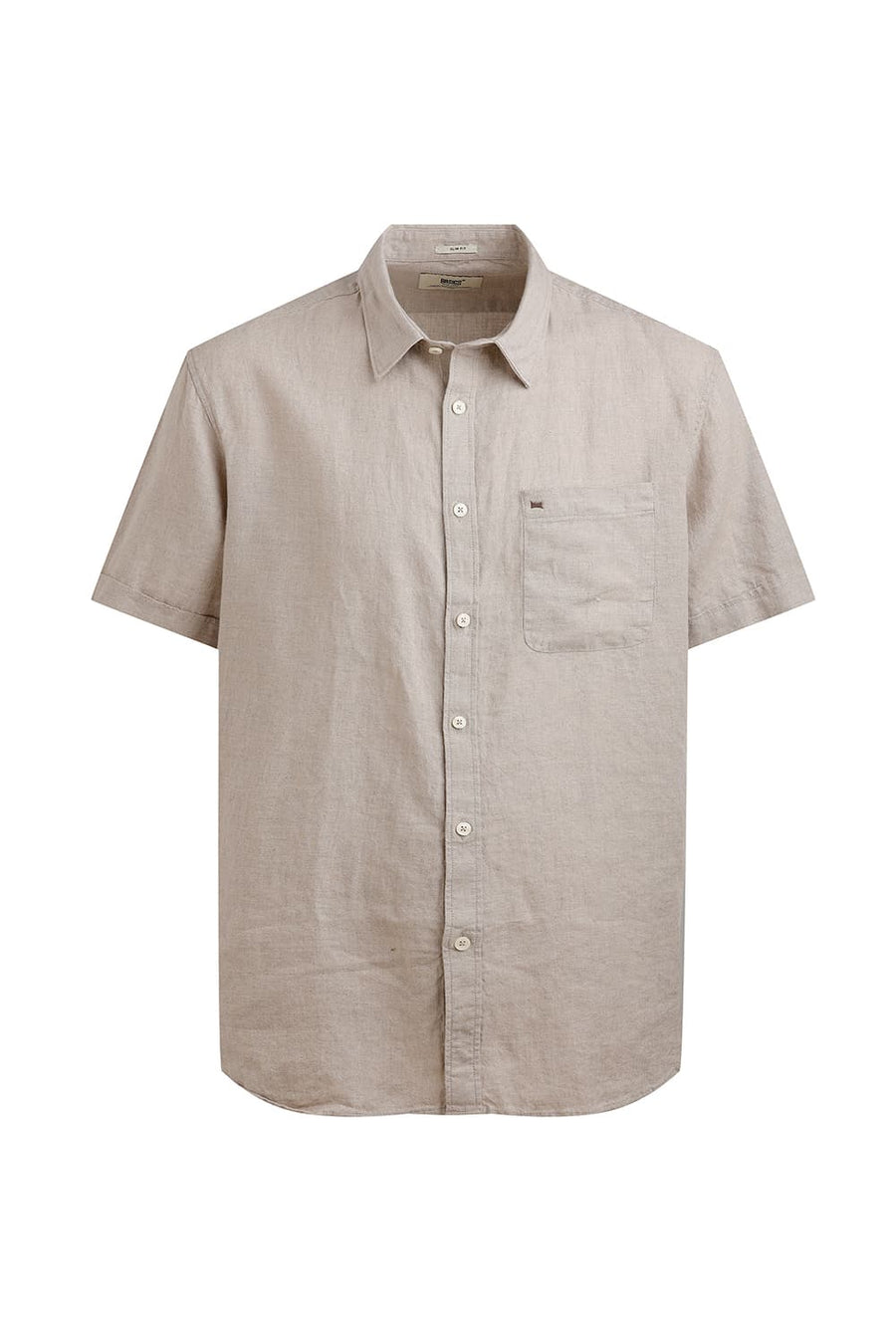 BASICS SLIM FIT NATURAL DOESKIN LINEN COTTON CHECKS SHIRT