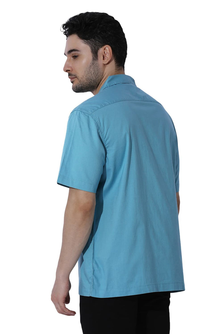 BASICS RELAXED FIT REEF TEAL COTTON OXFORD HALFSLEEVES SHIRT