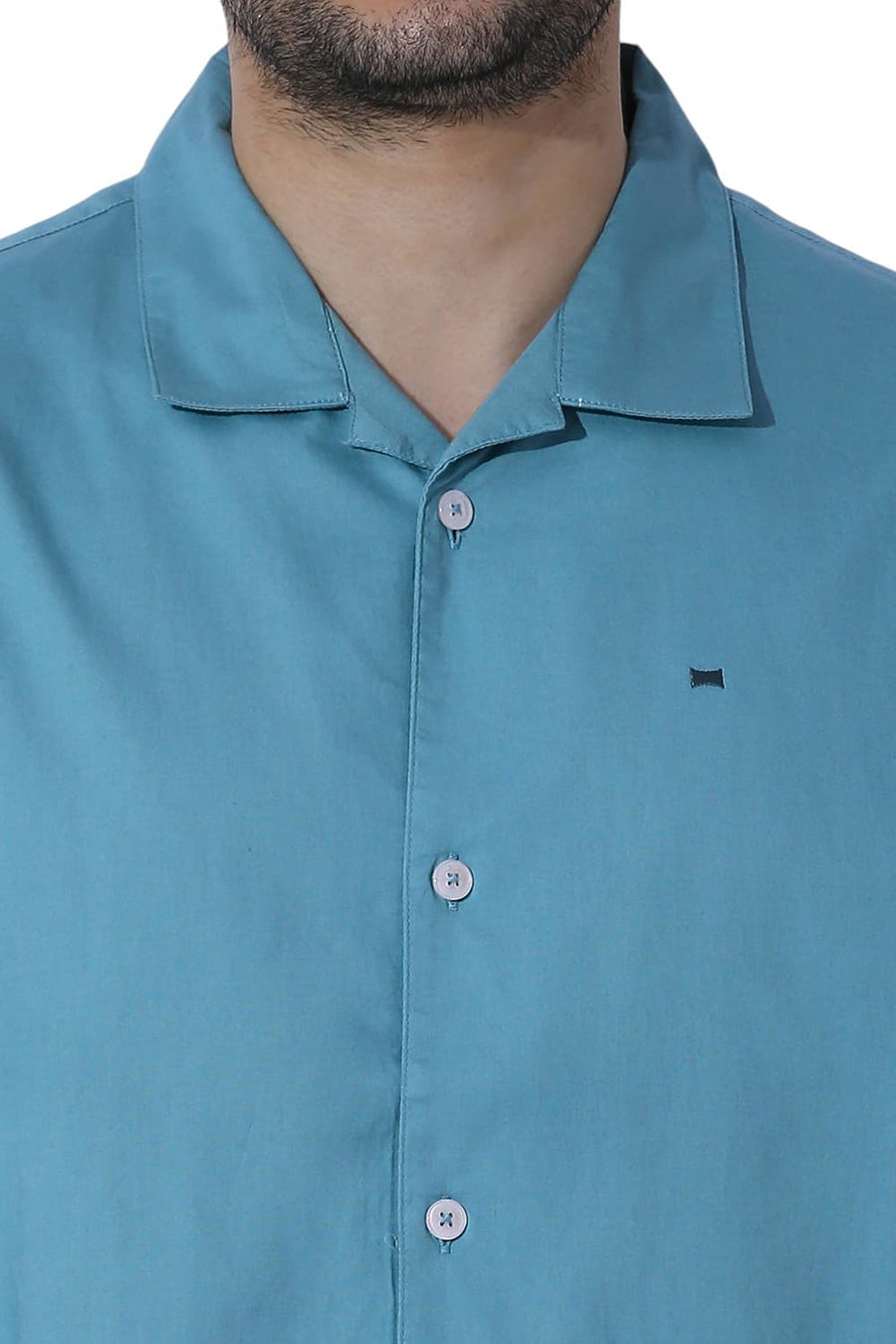 BASICS RELAXED FIT REEF TEAL COTTON OXFORD HALFSLEEVES SHIRT