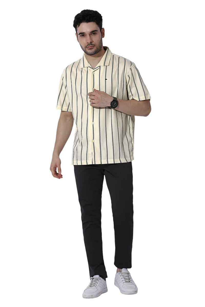 RELAXED FIT COTTON TWILL STRIPE HALFSLEEVES SHIRT