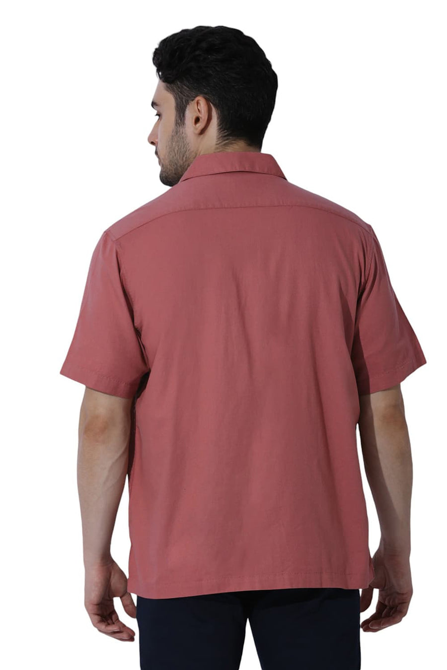 BASICS RELAXED FIT COWHIDE RED COTTON DOBBY HALFSLEEVES SHIRT