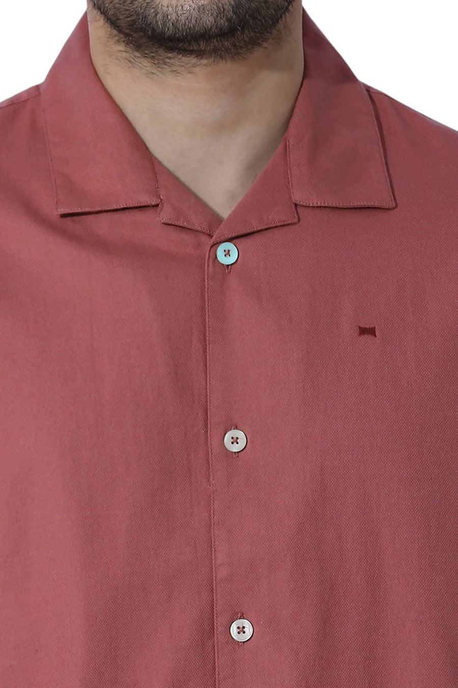 BASICS RELAXED FIT COWHIDE RED COTTON DOBBY HALFSLEEVES SHIRT