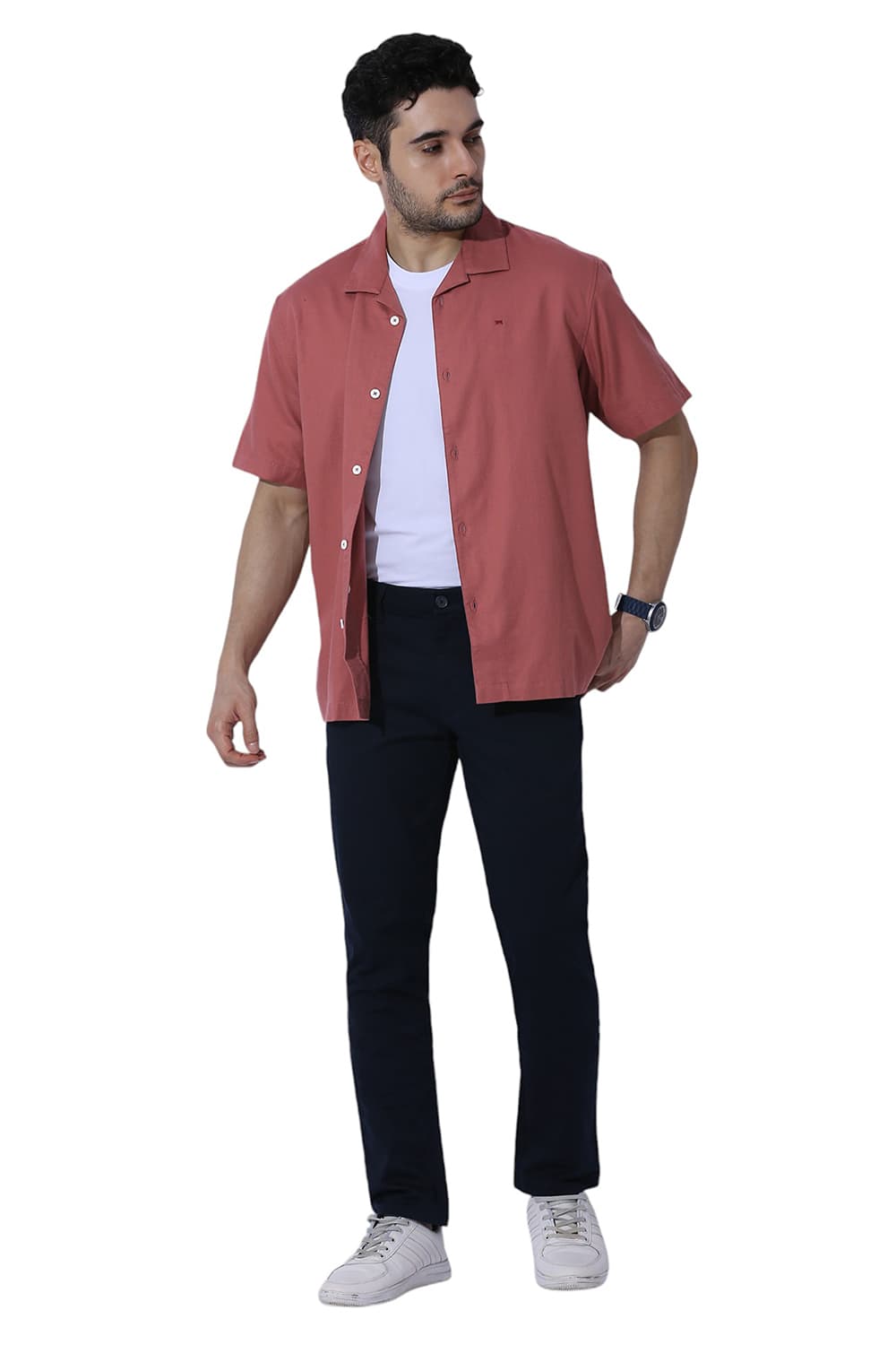 RELAXED FIT COTTON DOBBY HALFSLEEVES SHIRT