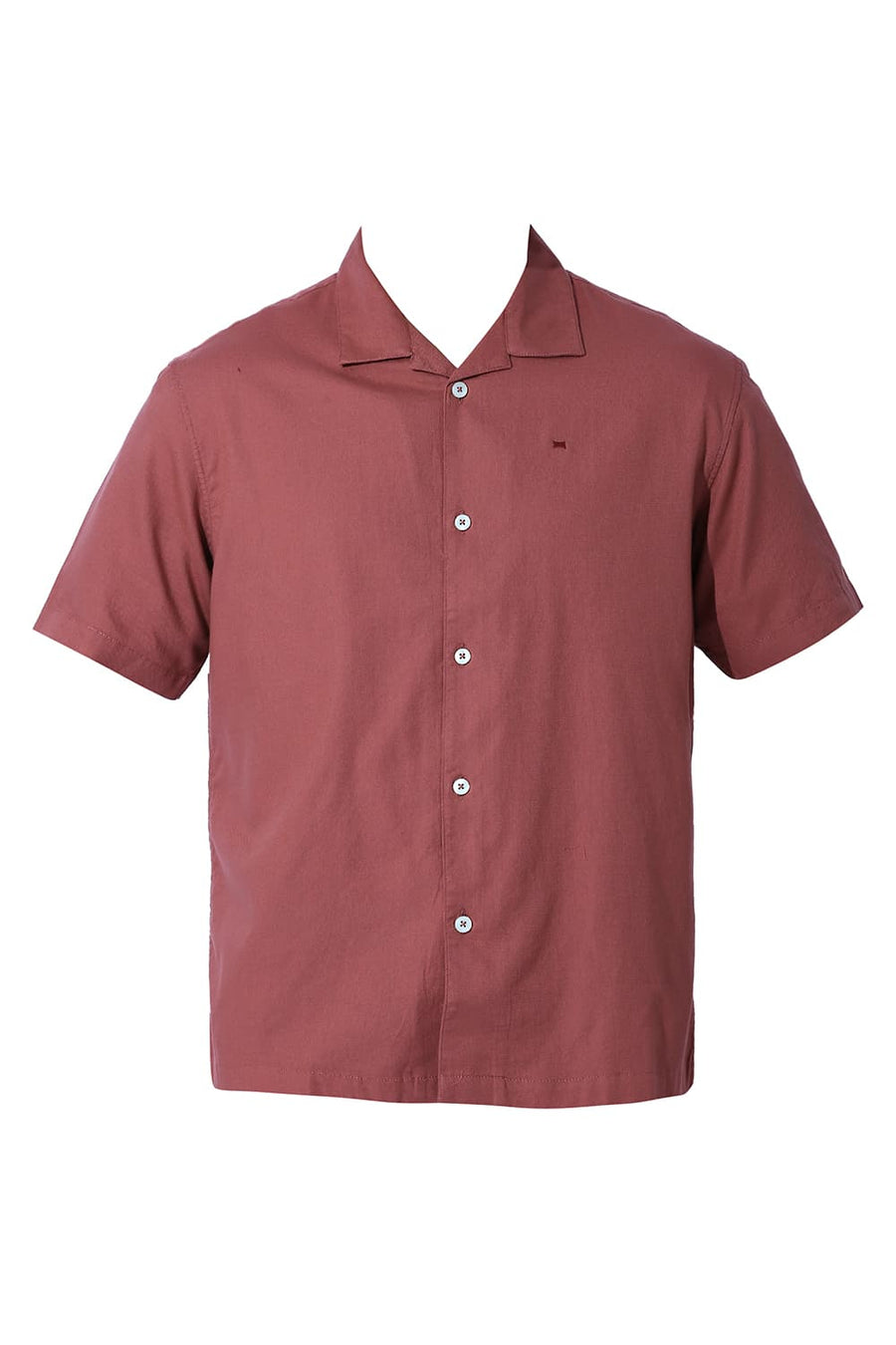 BASICS RELAXED FIT COWHIDE RED COTTON DOBBY HALFSLEEVES SHIRT