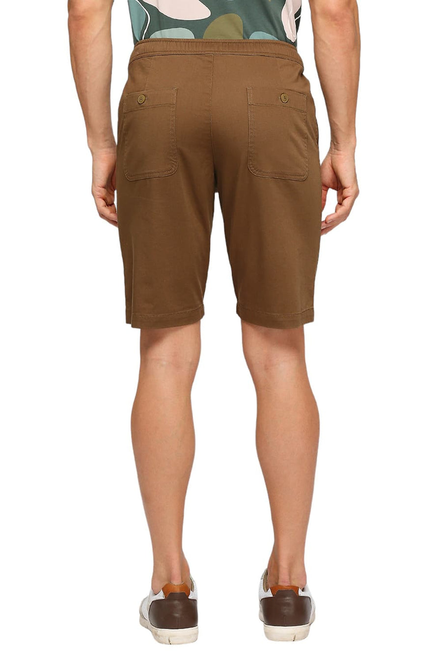 BASICS COMFORT FIT TEAK BROWN COTTON STRETCH DOBBY WOVEN SHORTS