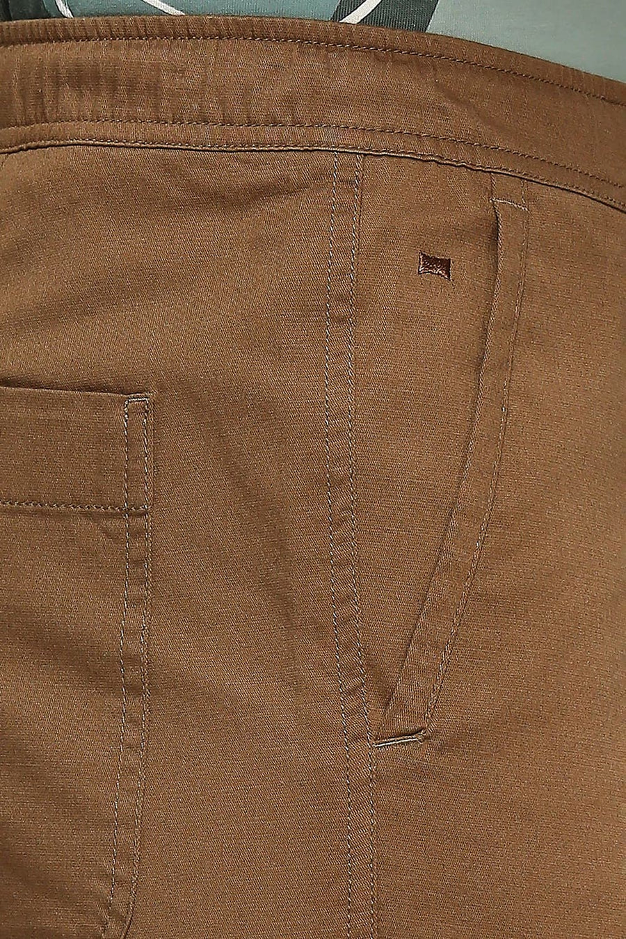 BASICS COMFORT FIT TEAK BROWN COTTON STRETCH DOBBY WOVEN SHORTS