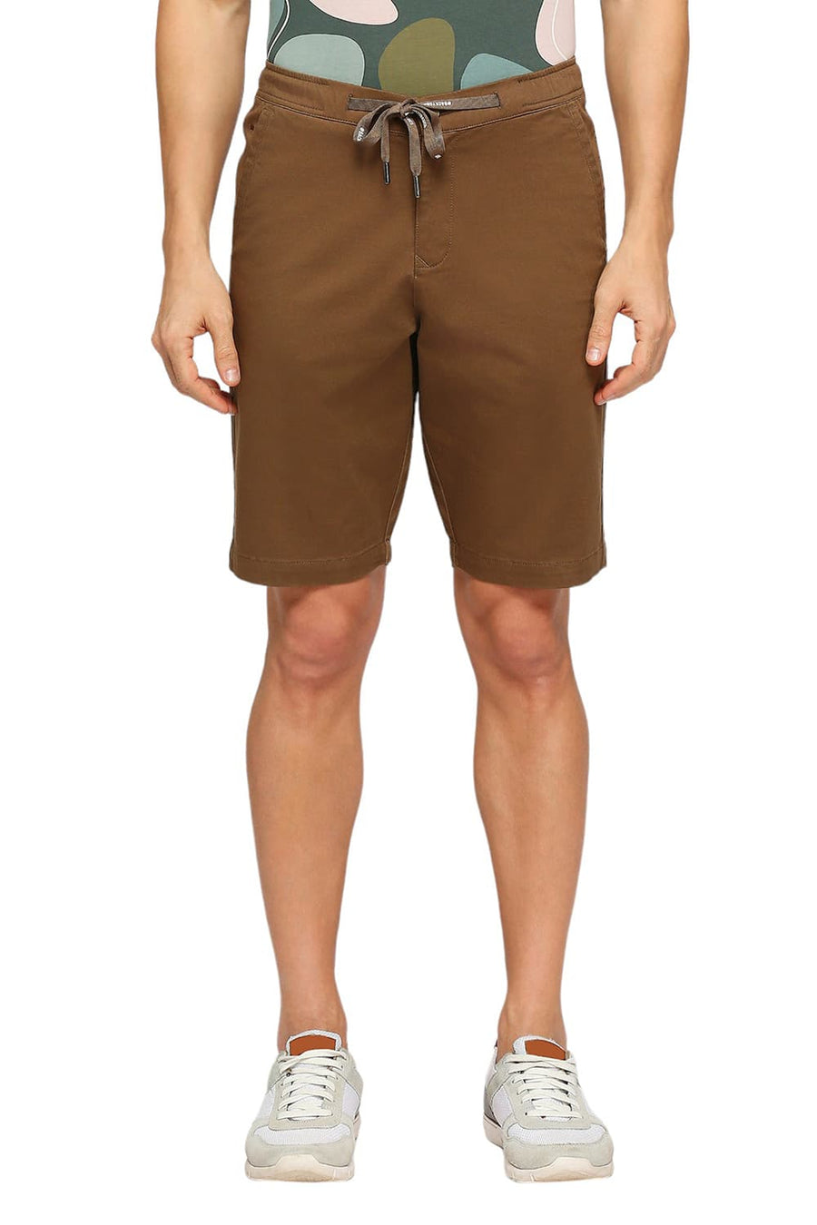 BASICS COMFORT FIT TEAK BROWN COTTON STRETCH DOBBY WOVEN SHORTS