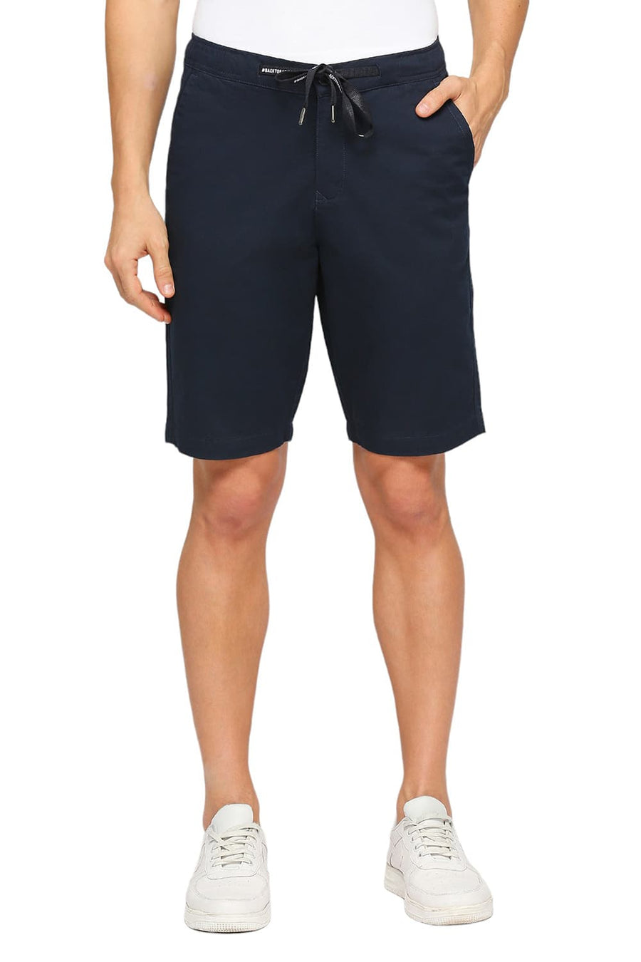 BASICS COMFORT FIT CARBON NAVY COTTON STRETCH DOBBY WOVEN SHORTS