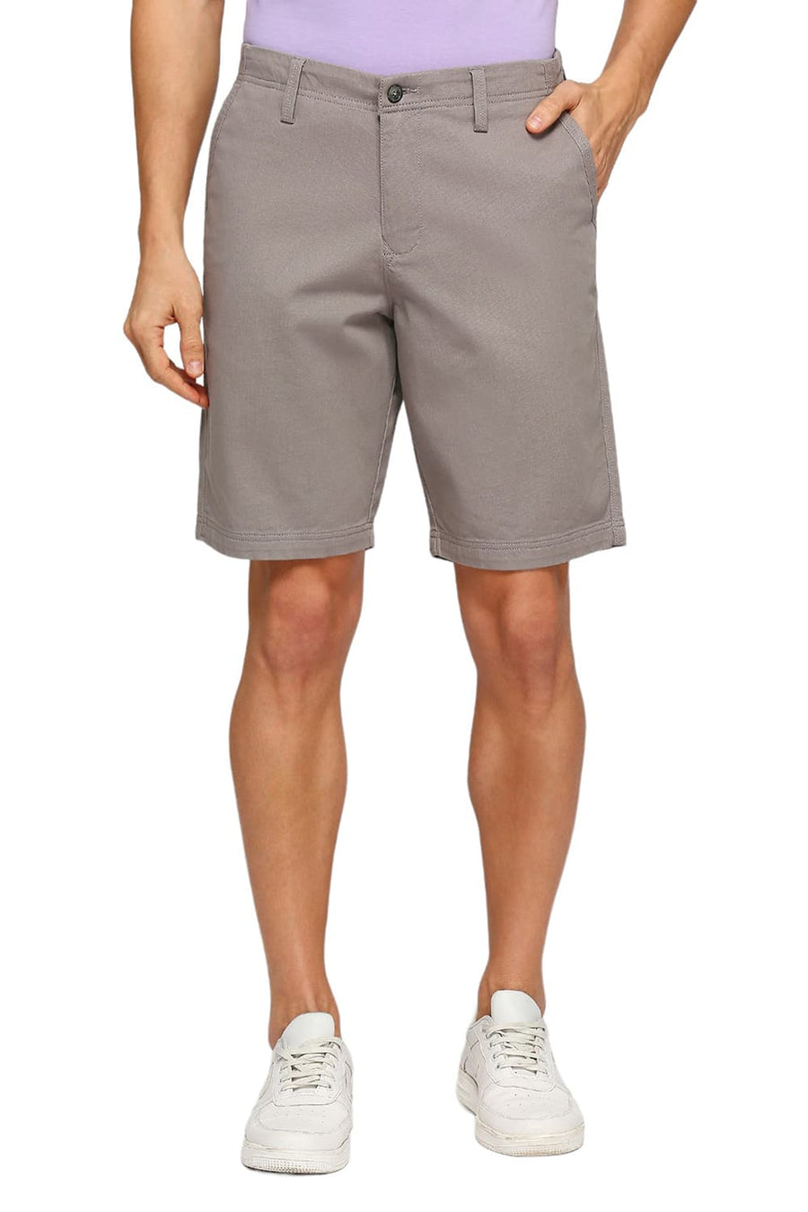 BASICS COMFORT FIT VOLCANIC GREY COTTON STRETCH DOBBY WOVEN SHORTS