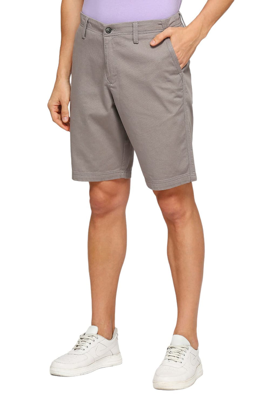 BASICS COMFORT FIT VOLCANIC GREY COTTON STRETCH DOBBY WOVEN SHORTS