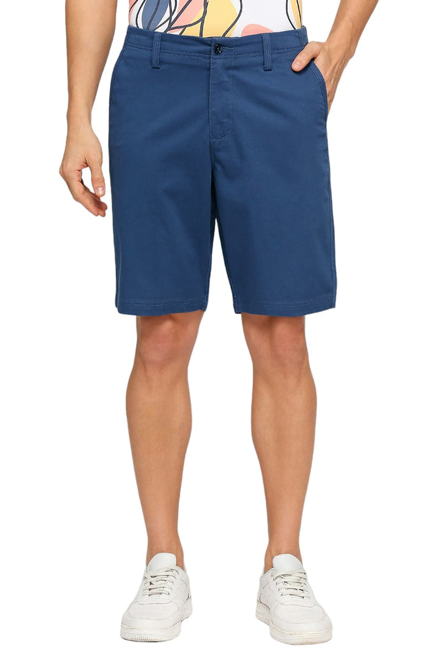 BASICS COMFORT FIT ENSIGN BLUE COTTON STRETCH DOBBY WOVEN SHORTS