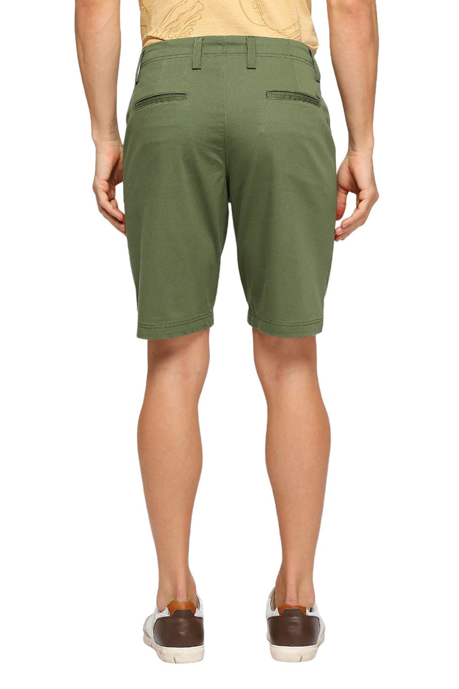 BASICS COMFORT FIT GARDEN GREEN COTTON STRETCH DOBBY WOVEN SHORTS