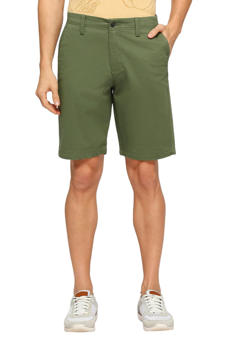 BASICS COMFORT FIT GARDEN GREEN COTTON STRETCH DOBBY WOVEN SHORTS