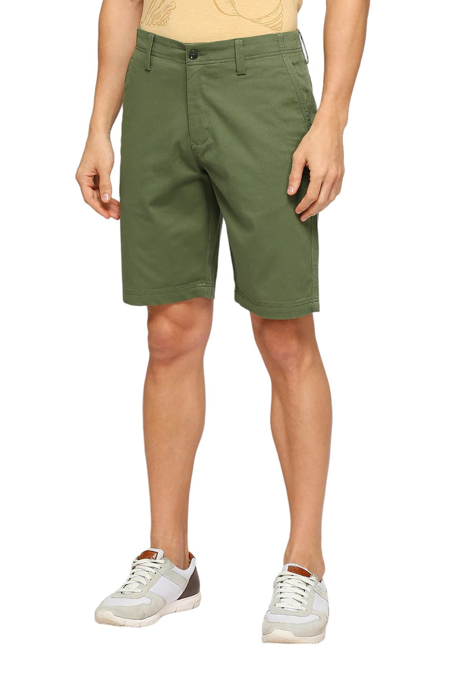 BASICS COMFORT FIT GARDEN GREEN COTTON STRETCH DOBBY WOVEN SHORTS