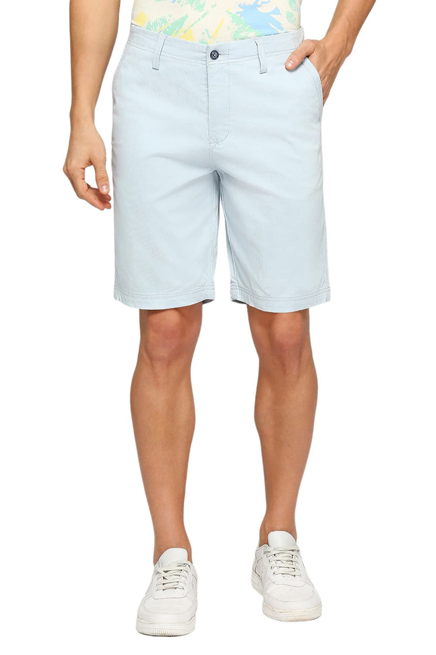 BASICS COMFORT FIT WINTER BLUE COTTON STRETCH DOBBY WOVEN SHORTS