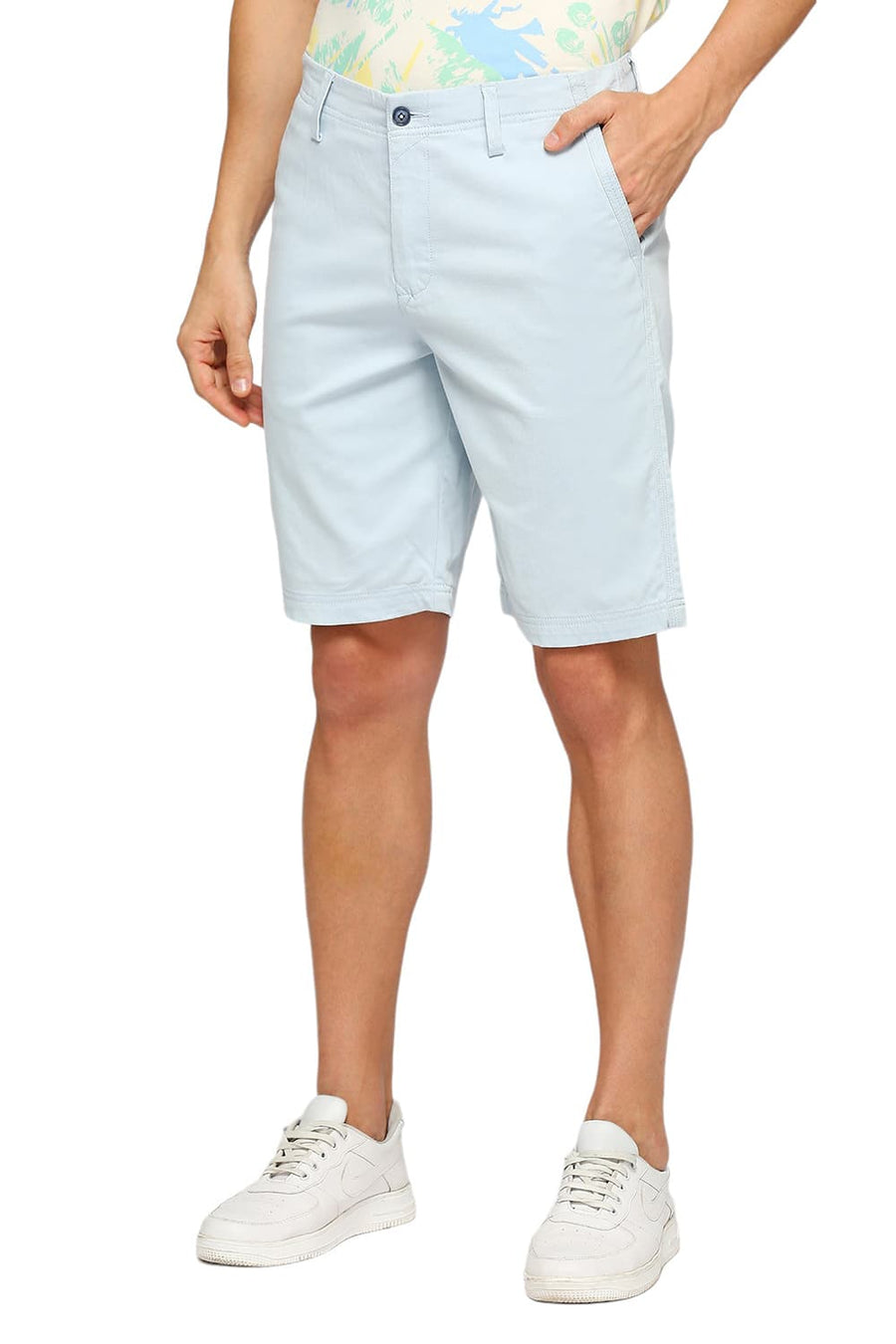 BASICS COMFORT FIT WINTER BLUE COTTON STRETCH DOBBY WOVEN SHORTS