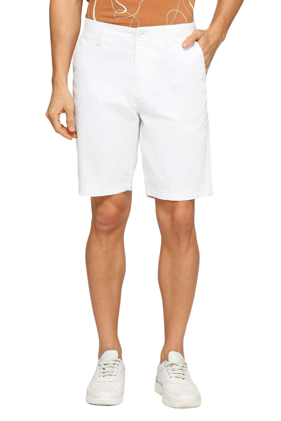 BASICS COMFORT FIT MARSHMALLOW WHITE COTTON STRETCH DOBBY WOVEN SHORTS