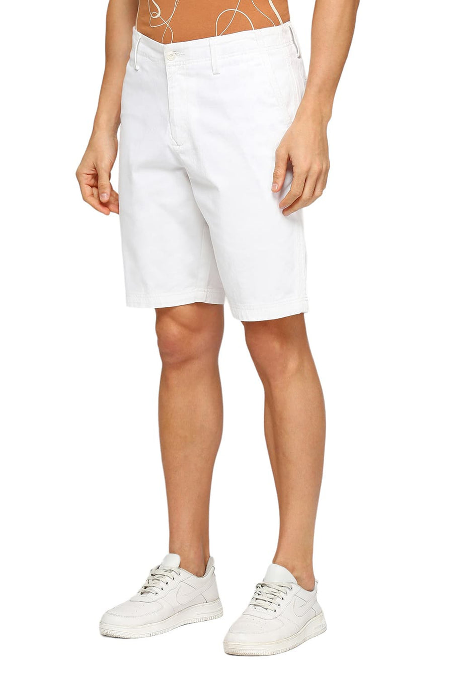 BASICS COMFORT FIT MARSHMALLOW WHITE COTTON STRETCH DOBBY WOVEN SHORTS