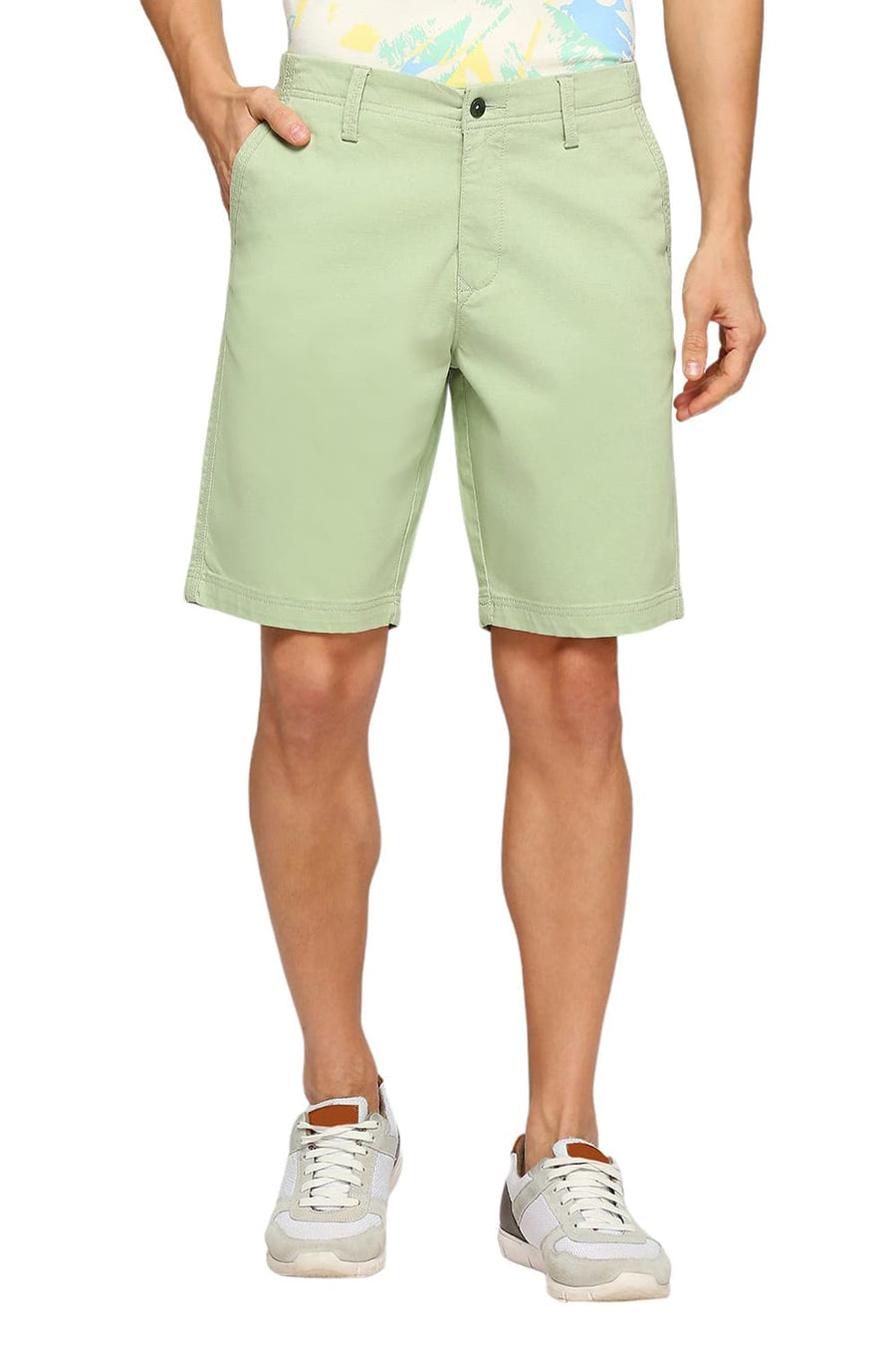 BASICS COMFORT FIT ASPEN GREEN COTTON STRETCH DOBBY WOVEN SHORTS
