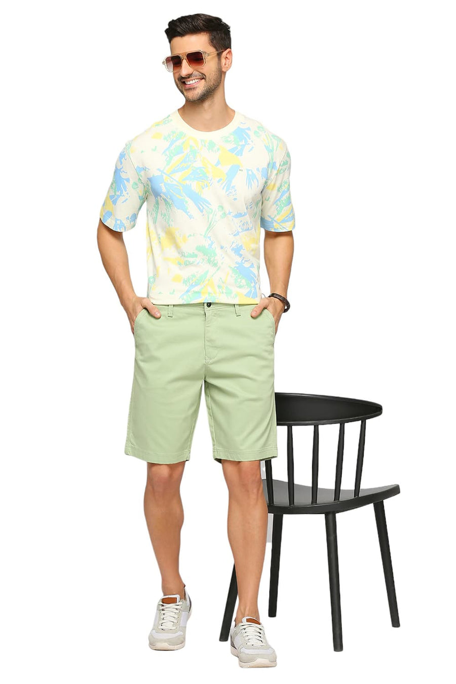 BASICS COMFORT FIT ASPEN GREEN COTTON STRETCH DOBBY WOVEN SHORTS