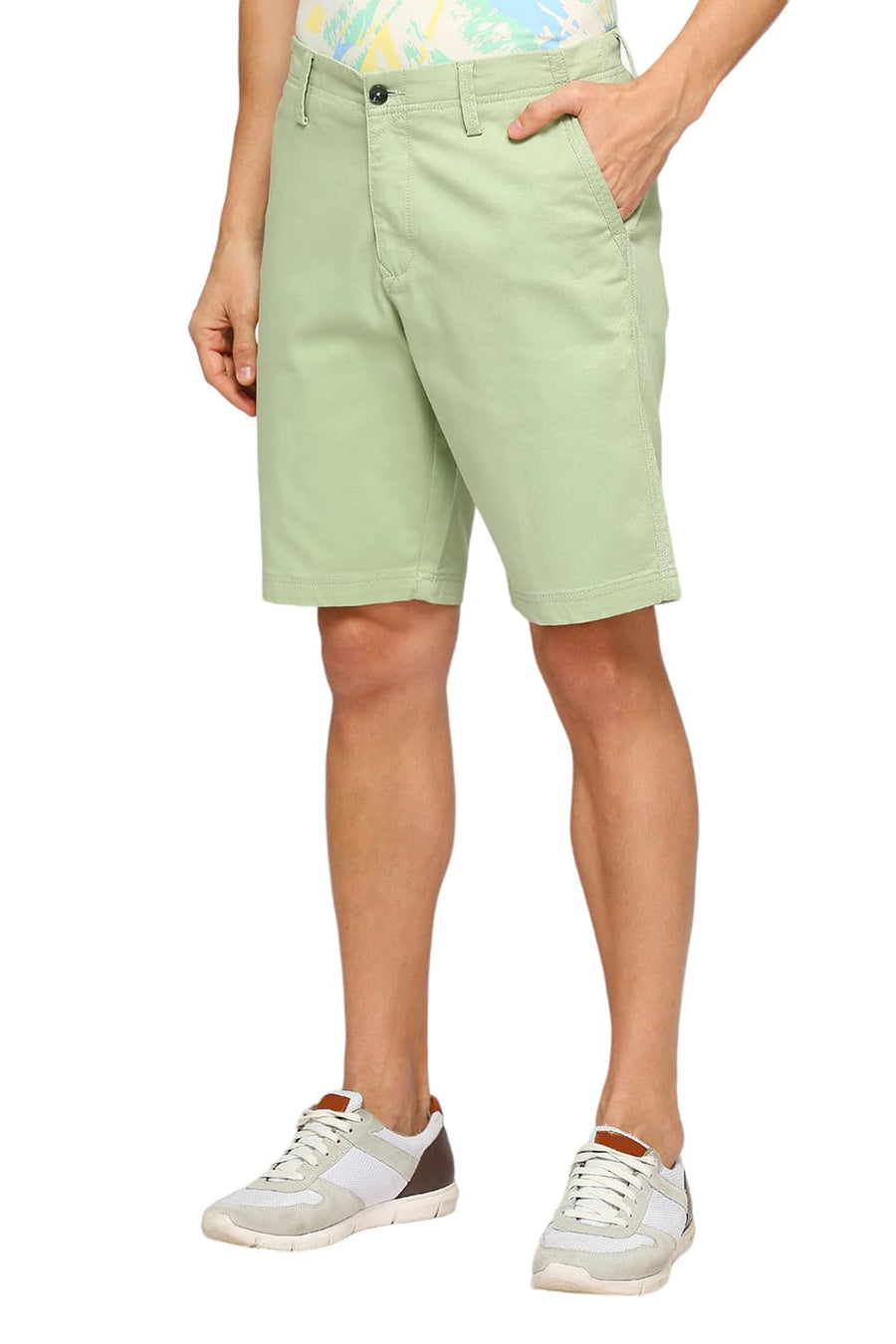 BASICS COMFORT FIT ASPEN GREEN COTTON STRETCH DOBBY WOVEN SHORTS