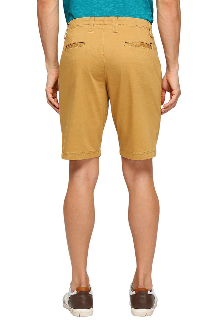 BASICS COMFORT FIT BONE BROWN COTTON STRETCH DOBBY WOVEN SHORTS