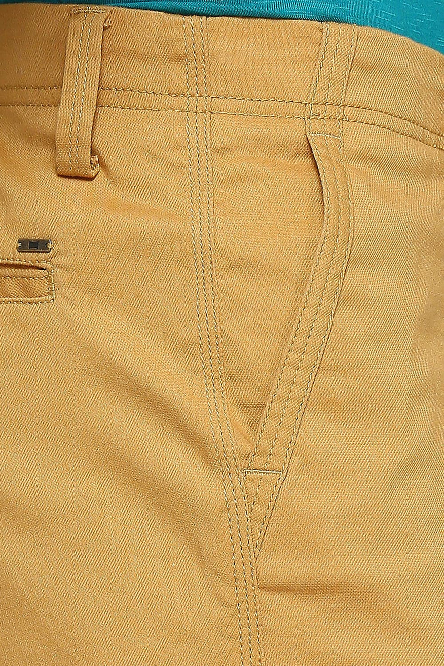BASICS COMFORT FIT BONE BROWN COTTON STRETCH DOBBY WOVEN SHORTS