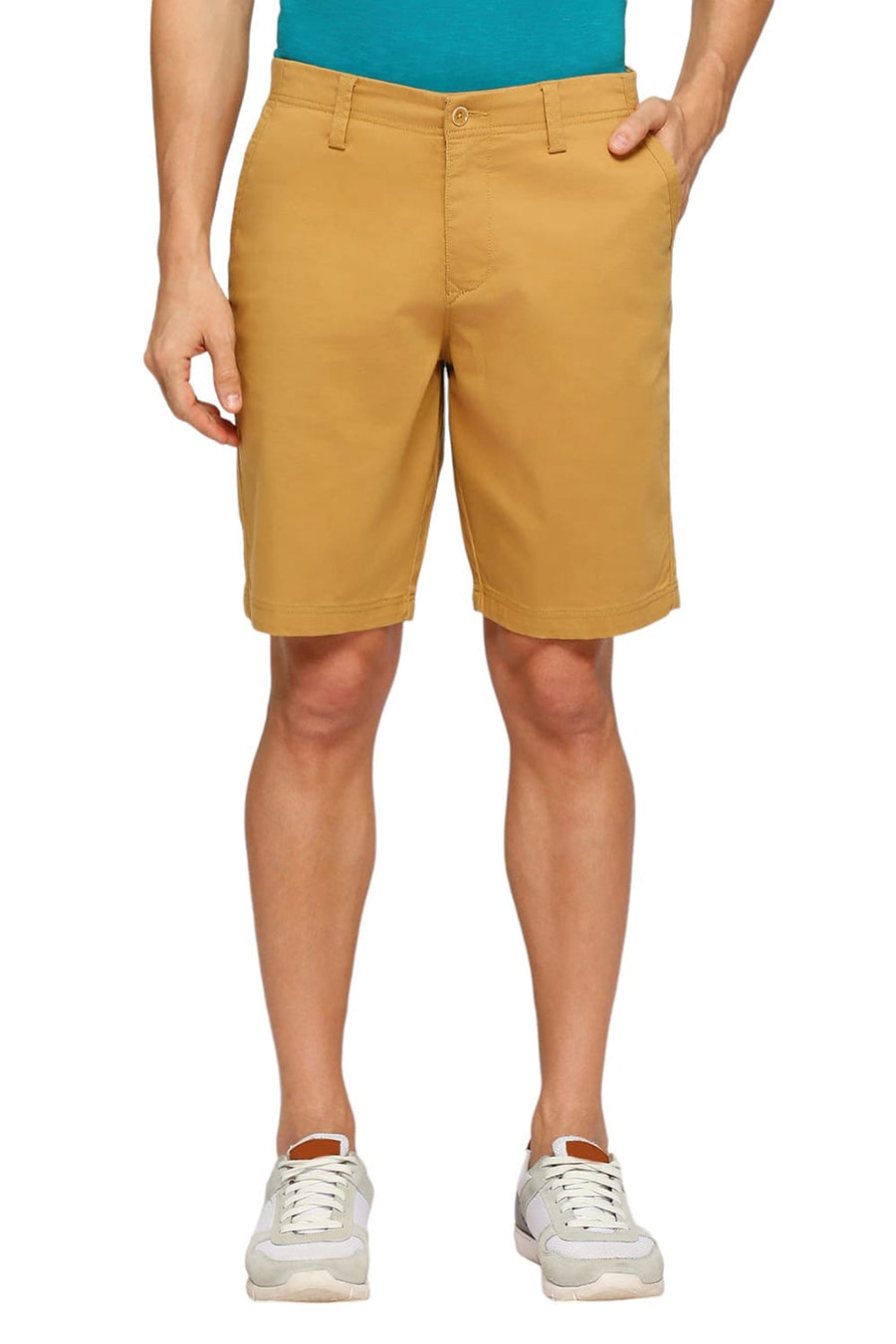 BASICS COMFORT FIT BONE BROWN COTTON STRETCH DOBBY WOVEN SHORTS