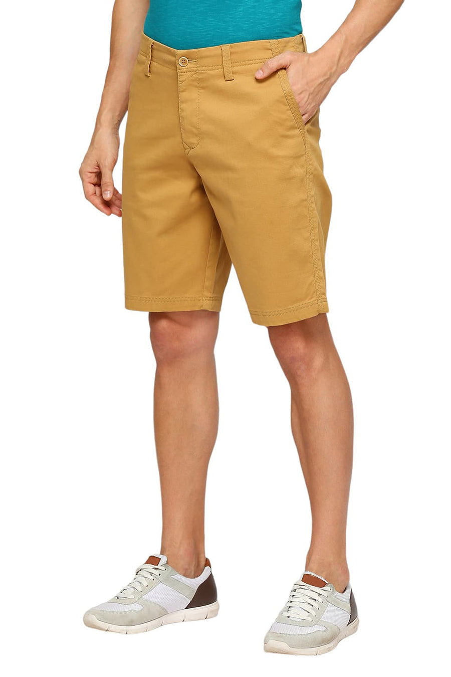 BASICS COMFORT FIT BONE BROWN COTTON STRETCH DOBBY WOVEN SHORTS