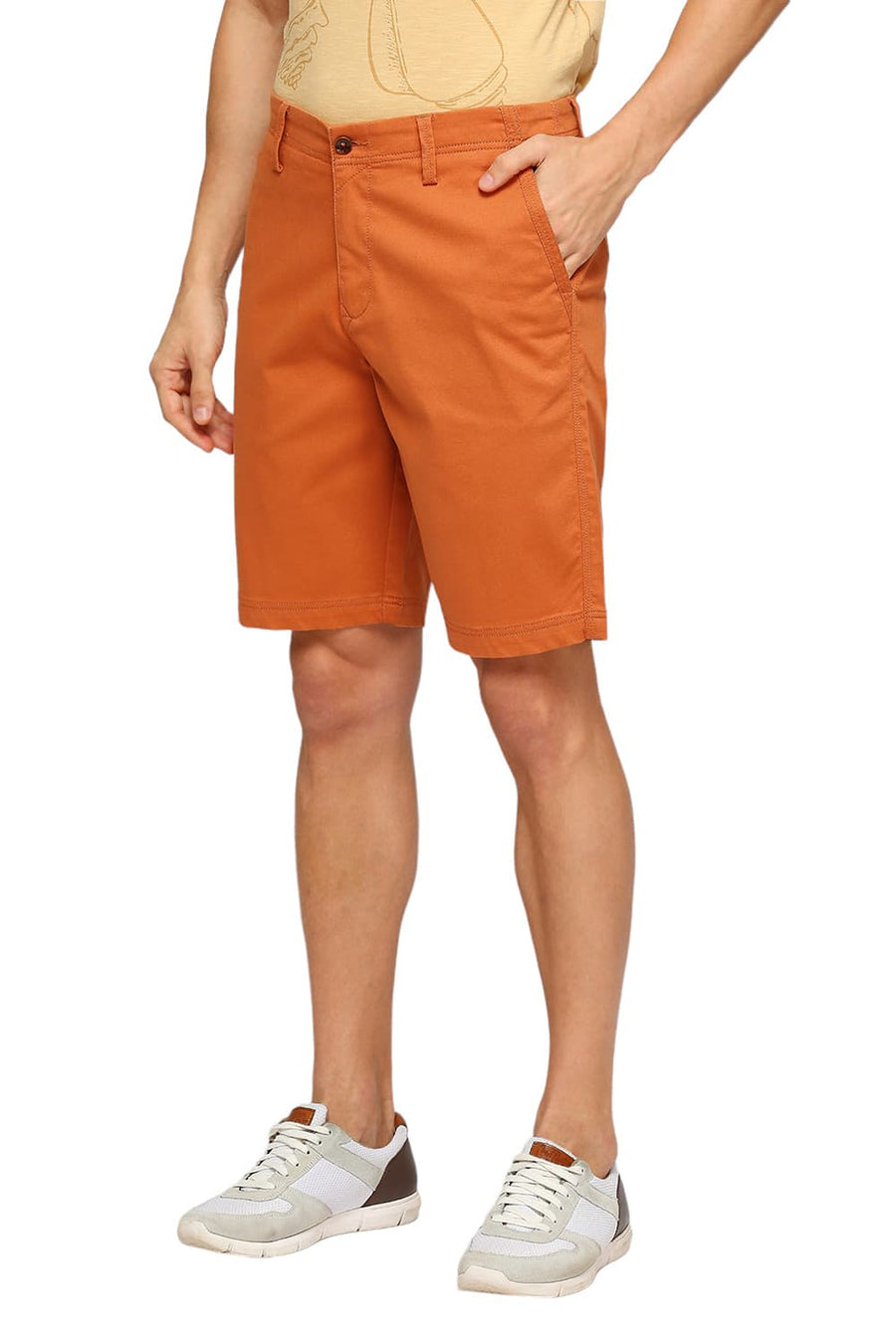 BASICS COMFORT FIT AMBER BROWN COTTON STRETCH DOBBY WOVEN SHORTS