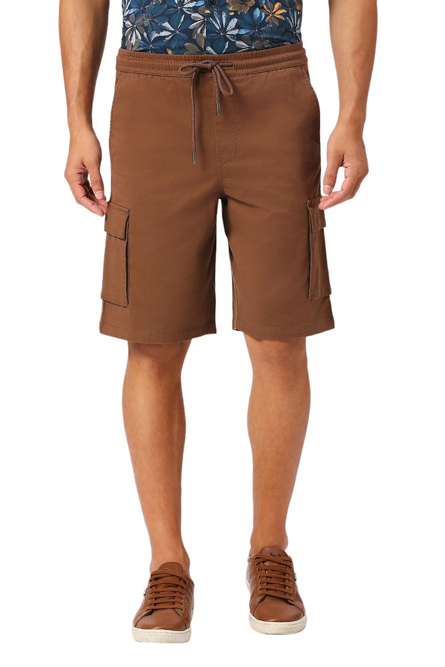 BASICS COMFORT FIT MOCHA BROWN COTTON STRETCH PEACH TWILL WOVEN SHORTS