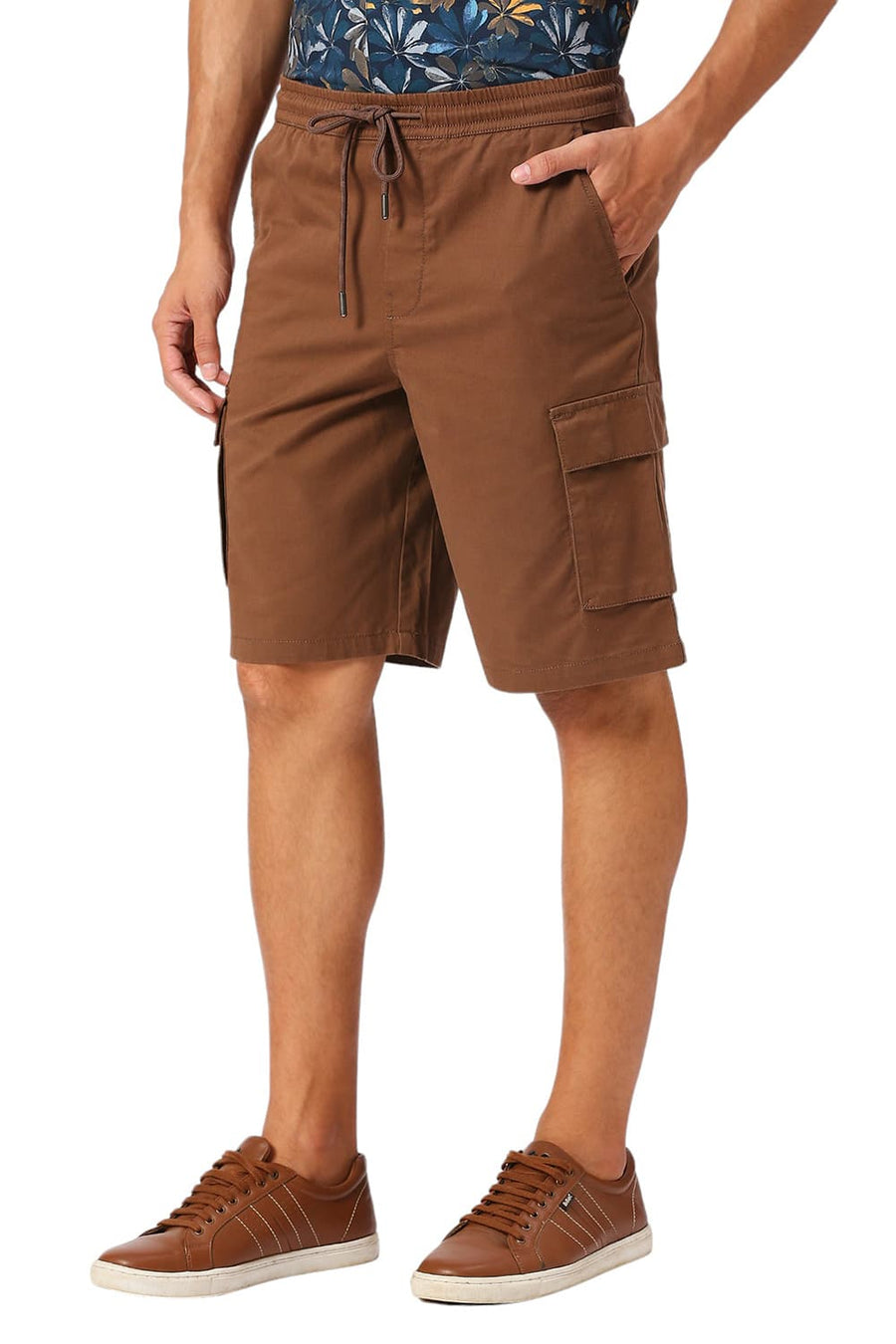 BASICS COMFORT FIT MOCHA BROWN COTTON STRETCH PEACH TWILL WOVEN SHORTS