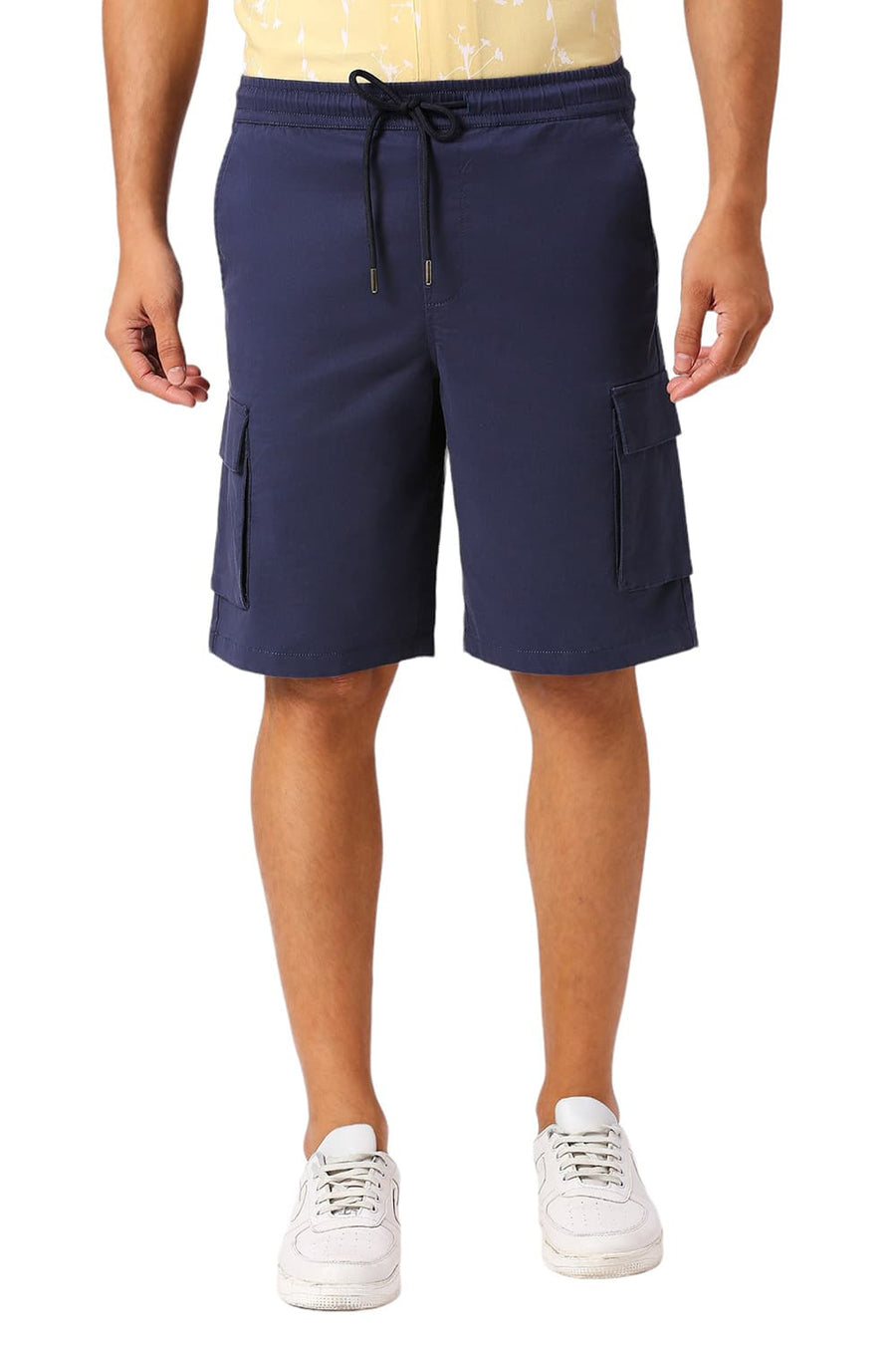 BASICS COMFORT FIT MOONLIT MID BLUE COTTON STRETCH PEACH TWILL WOVEN SHORTS