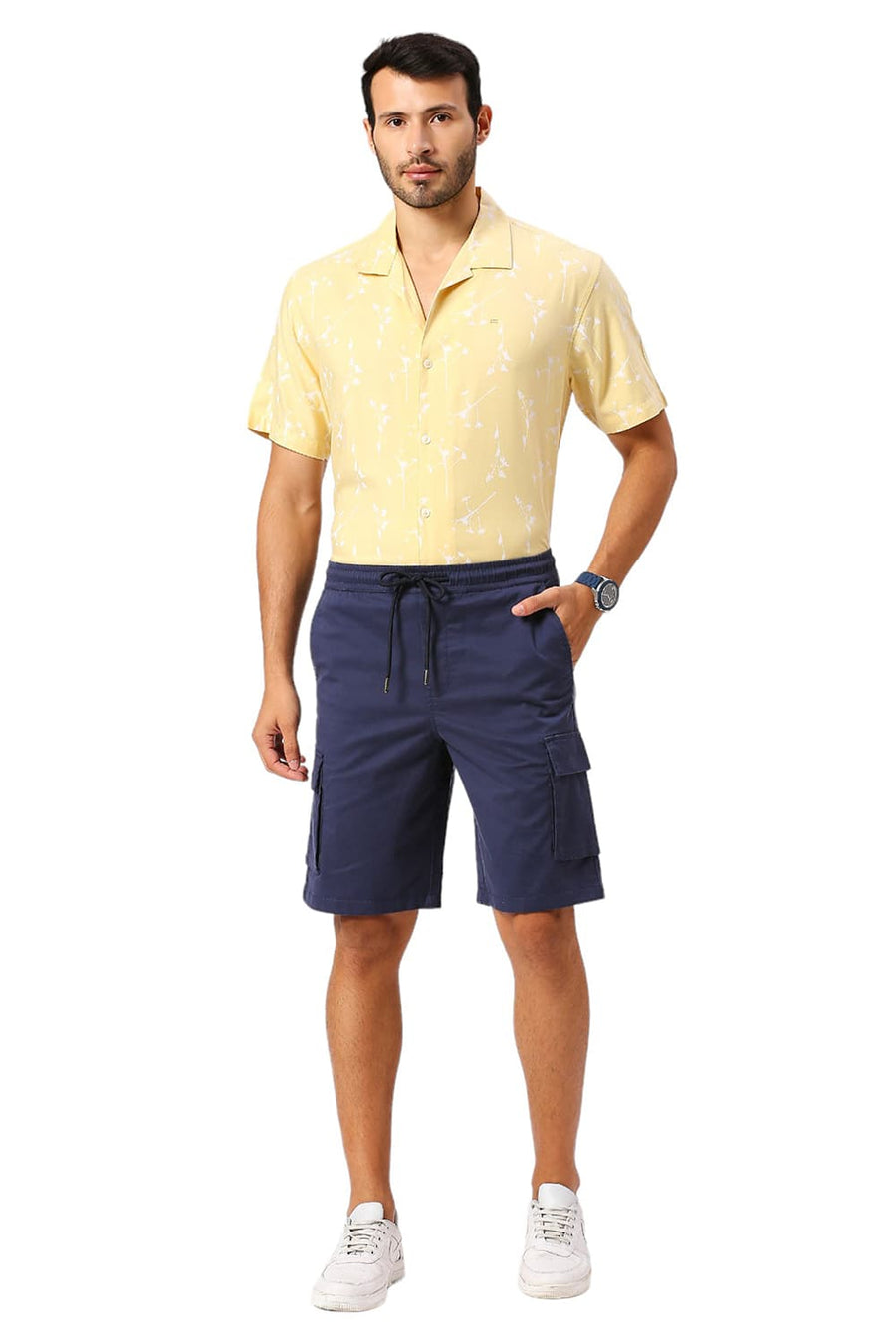 BASICS COMFORT FIT MOONLIT MID BLUE COTTON STRETCH PEACH TWILL WOVEN SHORTS