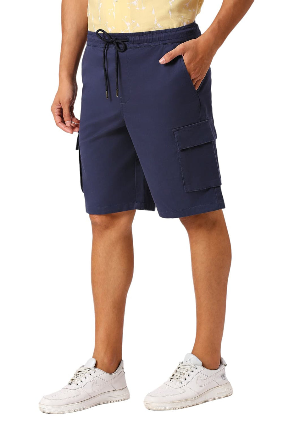 BASICS COMFORT FIT MOONLIT MID BLUE COTTON STRETCH PEACH TWILL WOVEN SHORTS