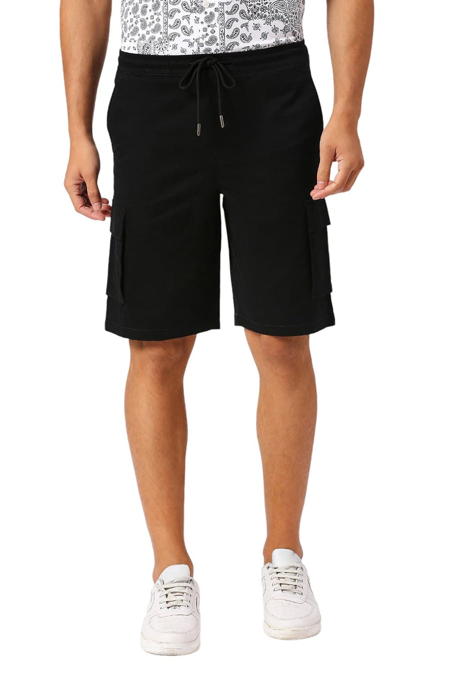 BASICS COMFORT FIT CAVIAR BLACK COTTON STRETCH PEACH TWILL WOVEN SHORTS