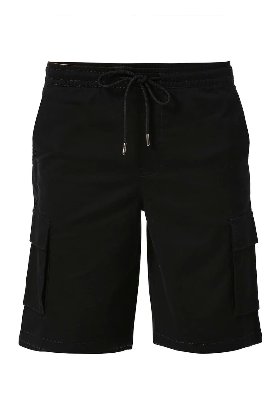 BASICS COMFORT FIT CAVIAR BLACK COTTON STRETCH PEACH TWILL WOVEN SHORTS