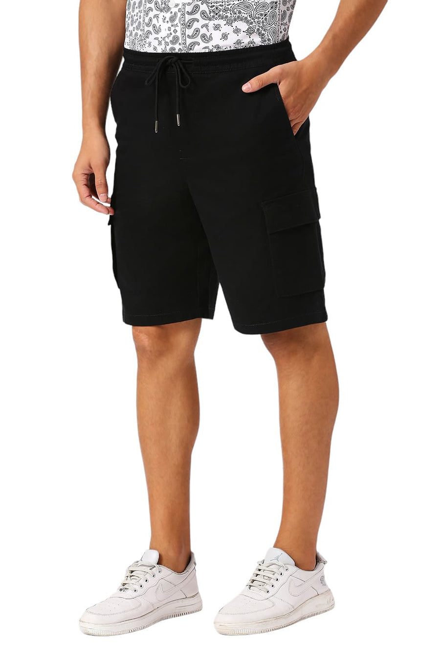 BASICS COMFORT FIT CAVIAR BLACK COTTON STRETCH PEACH TWILL WOVEN SHORTS