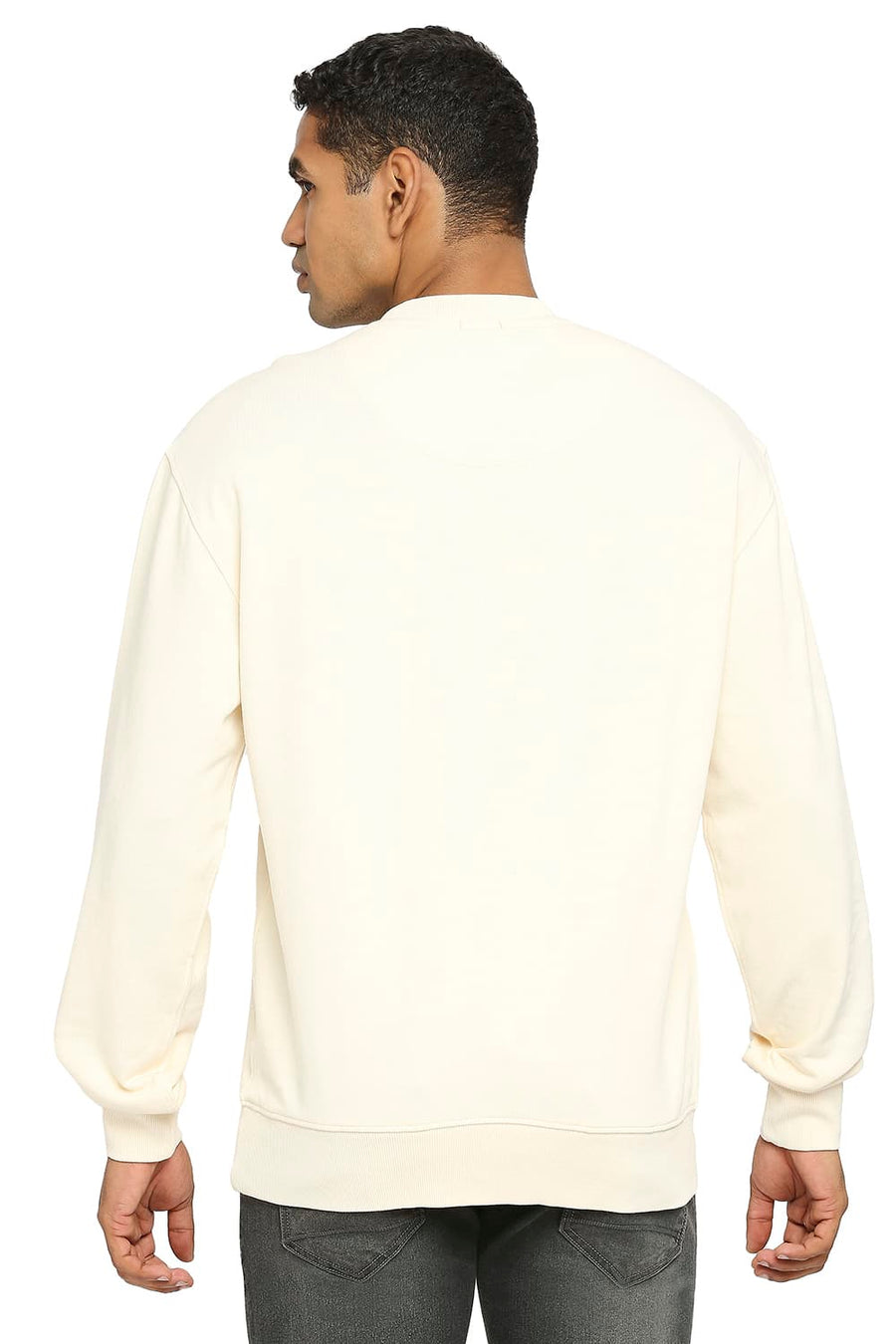 BASICS COMFORT FIT ECRU COTTON NON BRUSHED FLEECE PULLOVER SWEATSHIRT