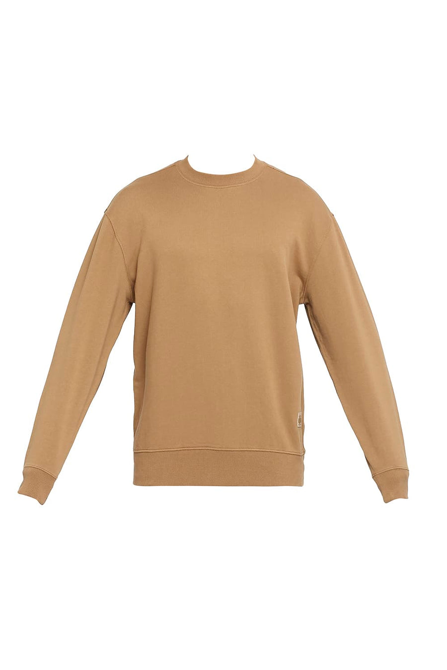 BASICS COMFORT FIT BROWN COTTON NON BRUSHED FLEECE PULLOVER SWEATSHIRT
