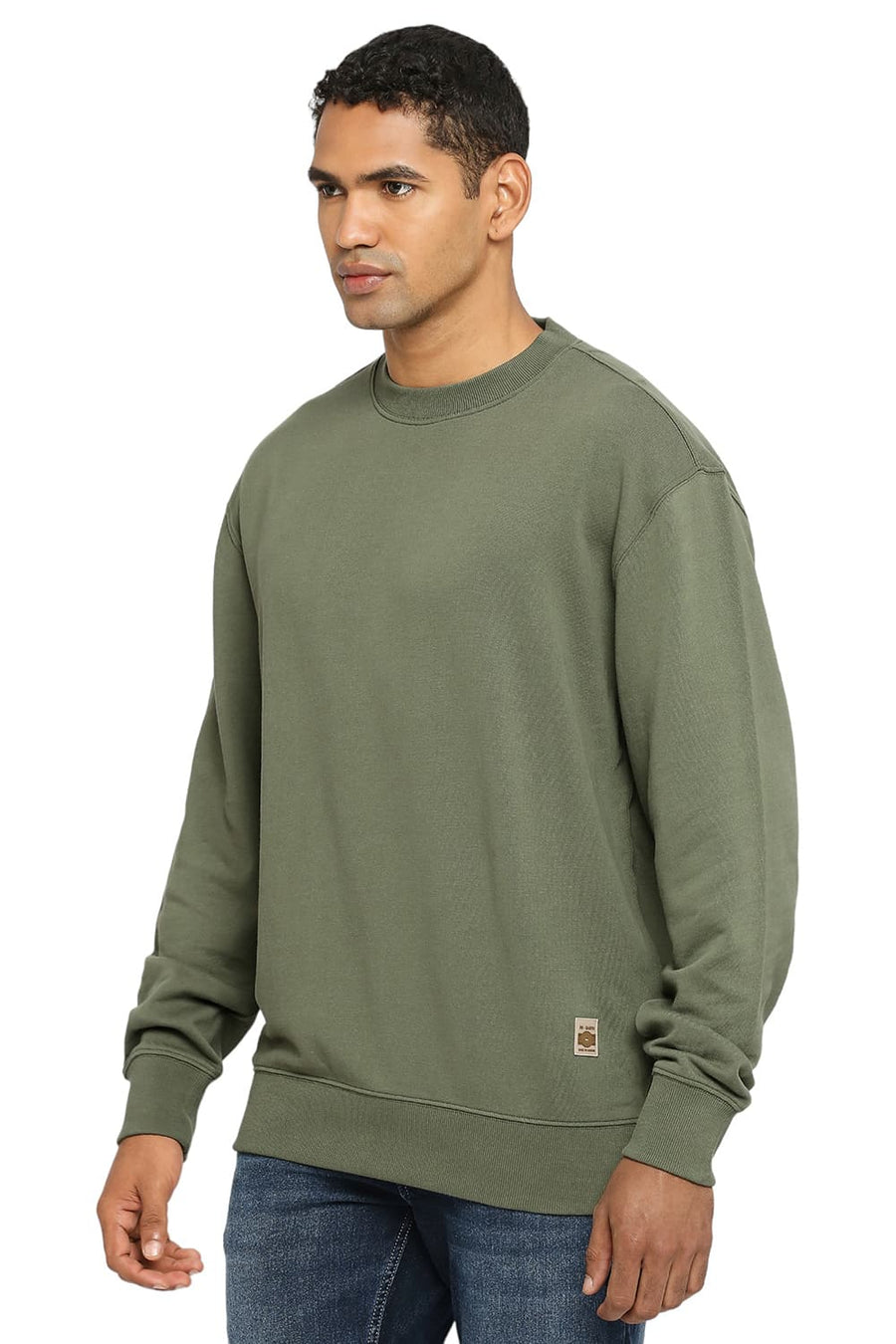 BASICS COMFORT FIT GREEN COTTON NON BRUSHED FLEECE PULLOVER SWEATSHIRT