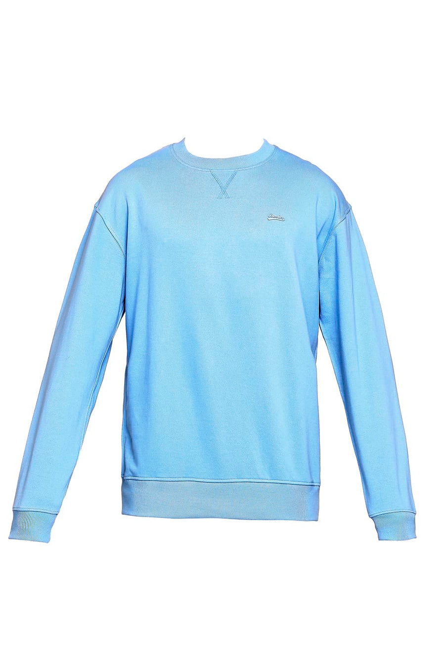 BASICS COMFORT FIT MID BLUE COTTON NON BRUSHED FLEECE PULLOVER SWEATSHIRT