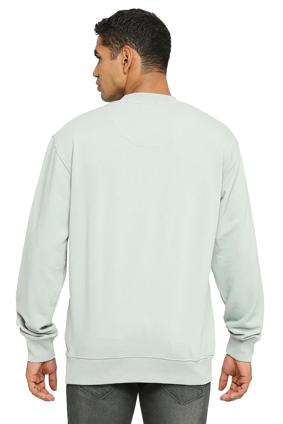 BASICS COMFORT FIT GREY COTTON NON BRUSHED FLEECE PULLOVER SWEATSHIRT