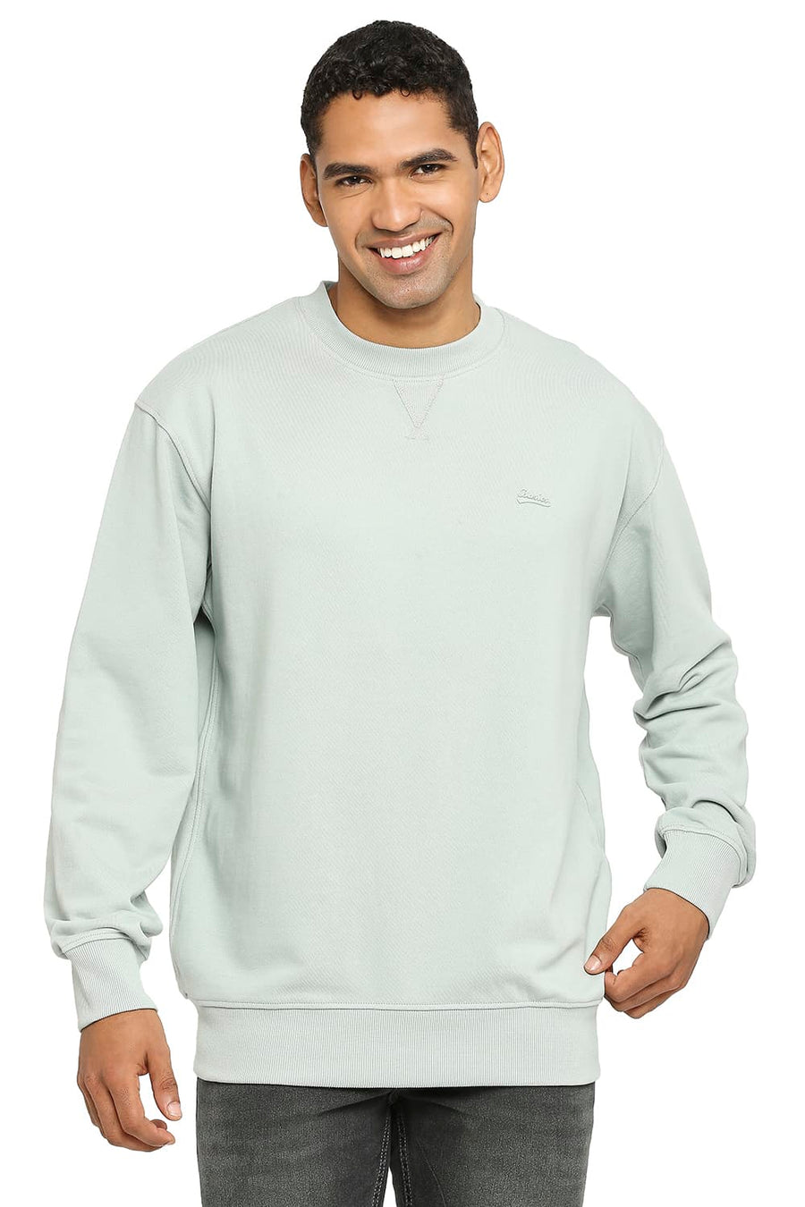 BASICS COMFORT FIT GREY COTTON NON BRUSHED FLEECE PULLOVER SWEATSHIRT
