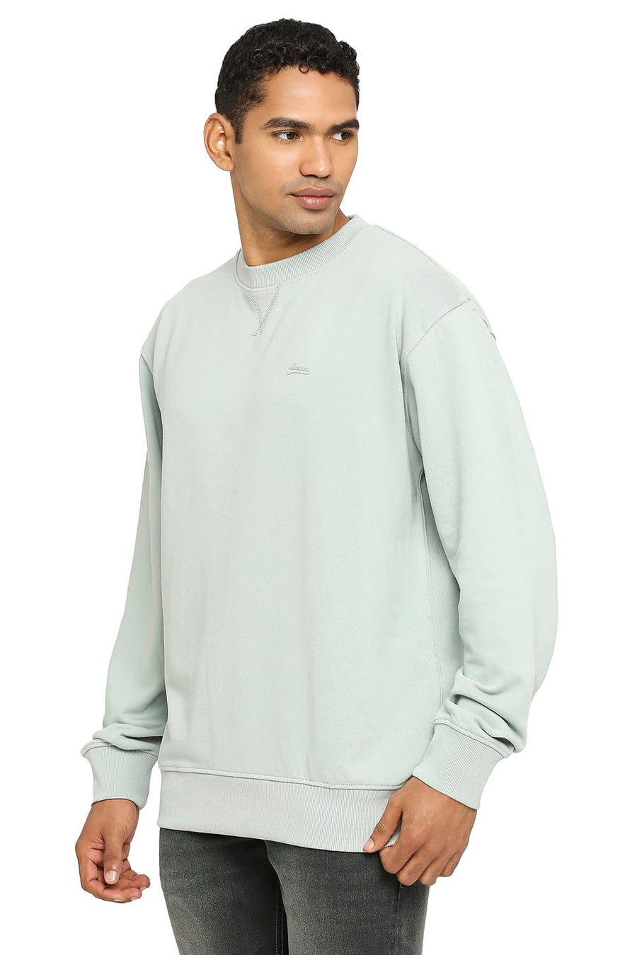 BASICS COMFORT FIT GREY COTTON NON BRUSHED FLEECE PULLOVER SWEATSHIRT