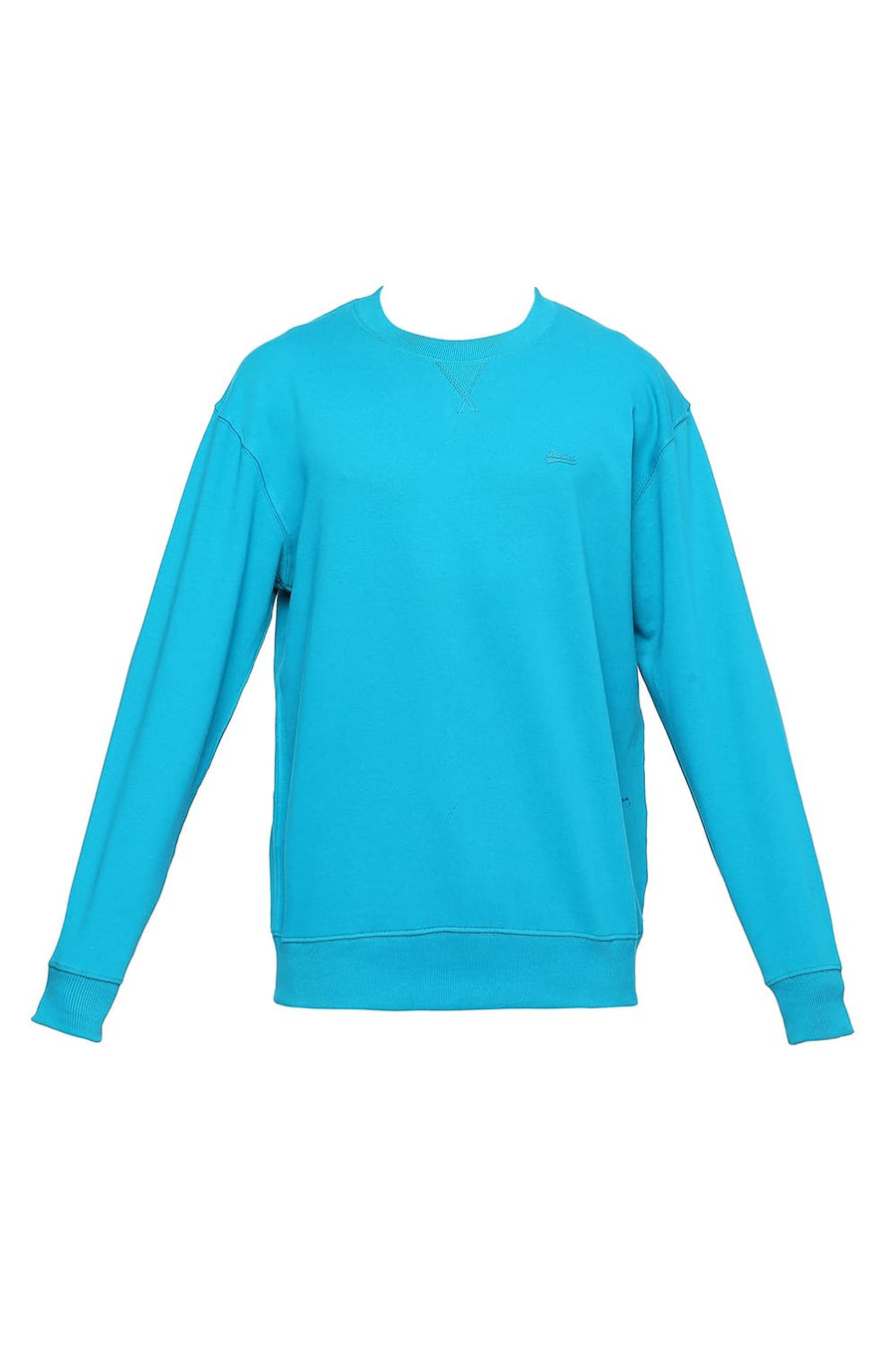 BASICS COMFORT FIT TURQUOISE COTTON NON BRUSHED FLEECE PULLOVER SWEATSHIRT