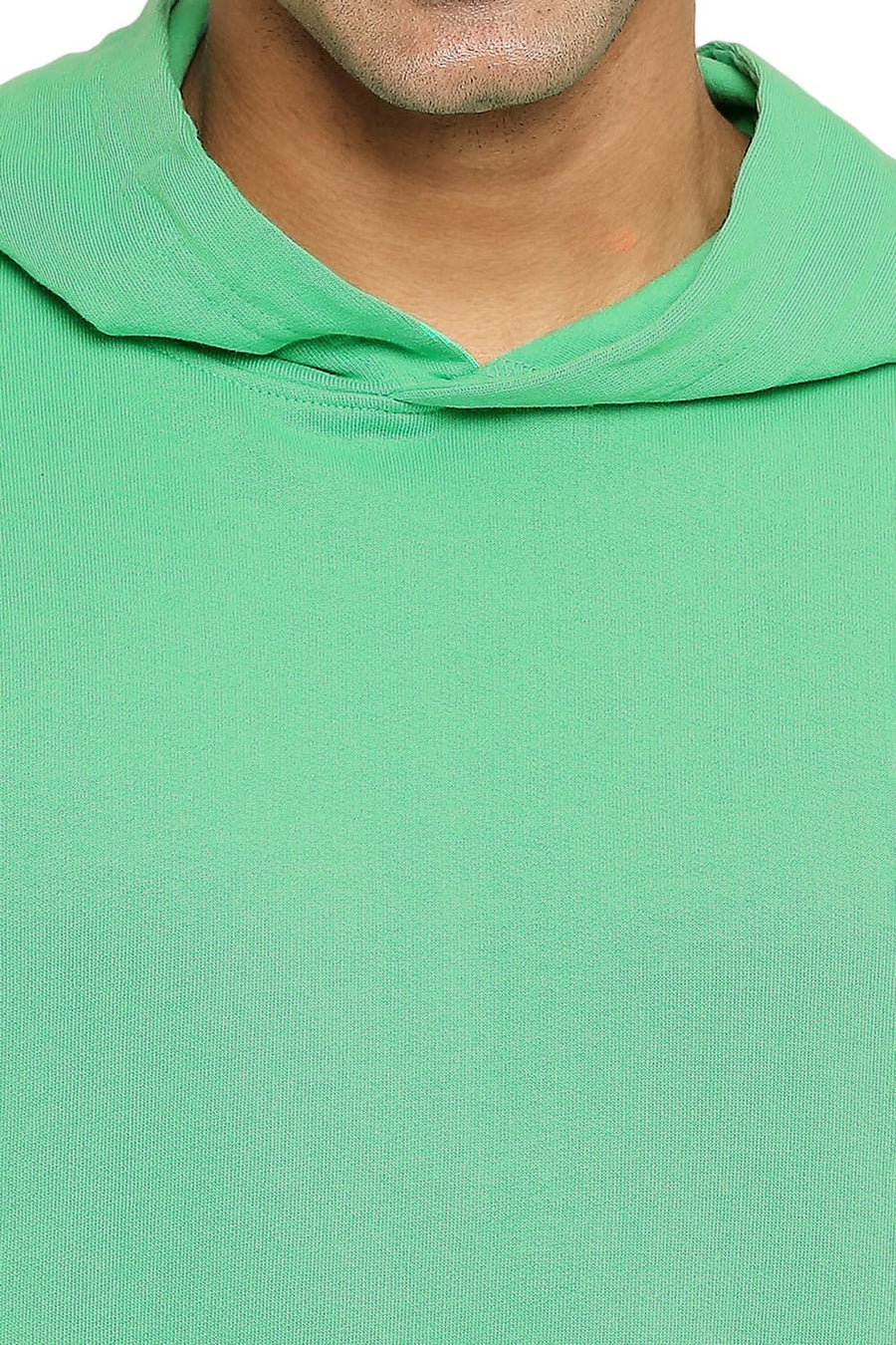 BASICS COMFORT FIT LIGHT GREEN COTTON NON BRUSHED FLEECE HOOD PULLOVER SWEATSHIRT