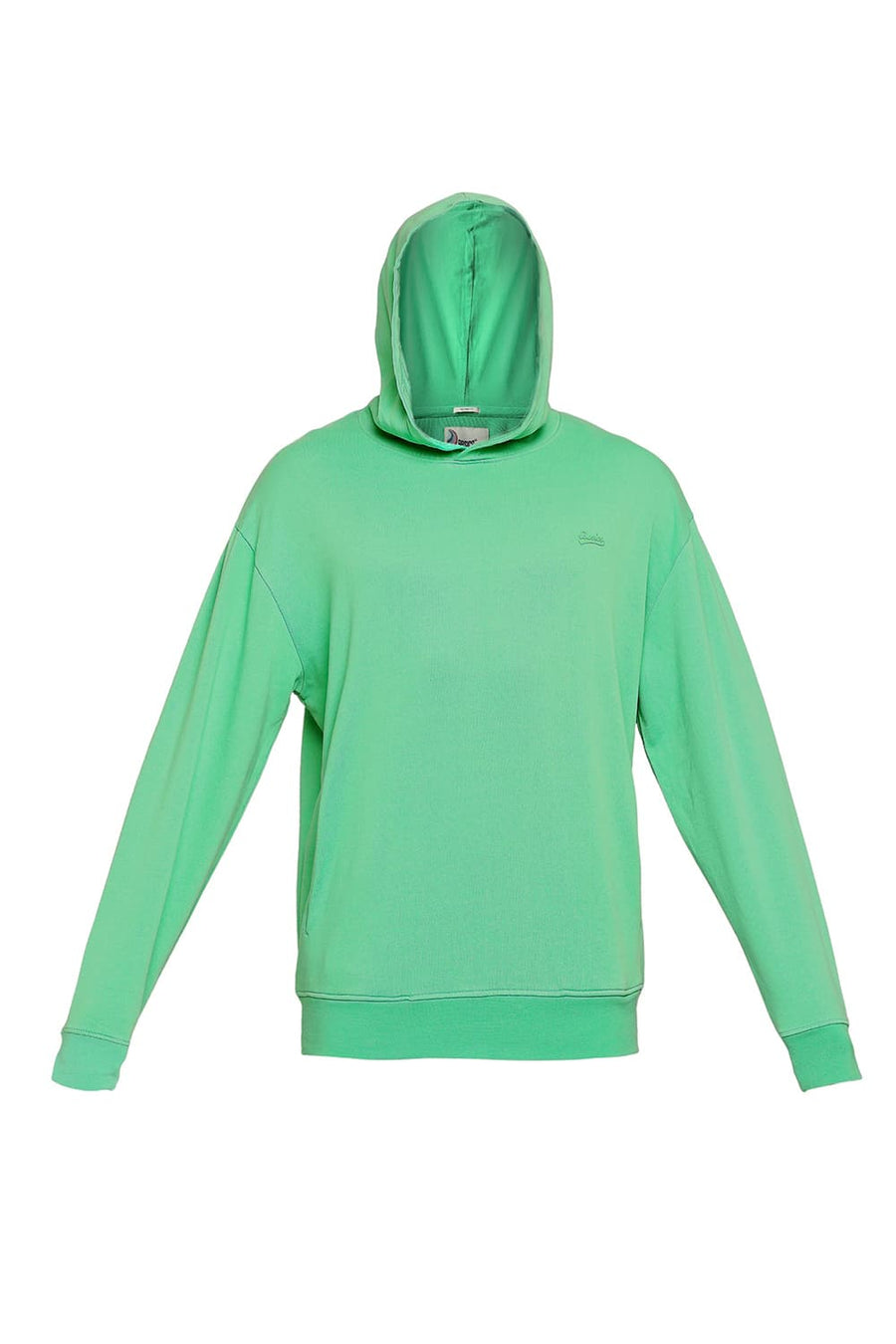 BASICS COMFORT FIT LIGHT GREEN COTTON NON BRUSHED FLEECE HOOD PULLOVER SWEATSHIRT
