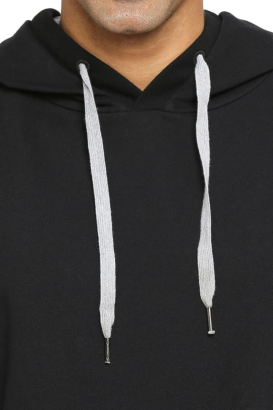 BASICS COMFORT FIT BLACK COTTON NON BRUSHED FLEECE HOOD PULLOVER SWEATSHIRT